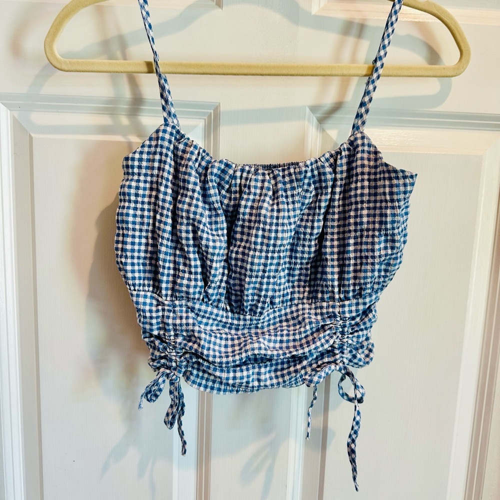 Stylish Blue Gingham Crop Top